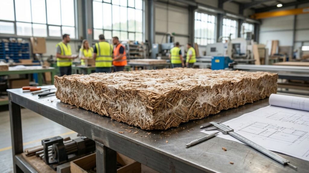 Prototype de matériau biosourcé à base de déchets de bois et de mycélium pour le bâtiment