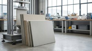 Panneau intérieur technique à base de sciure minéralisée dans un environnement de chantier propre