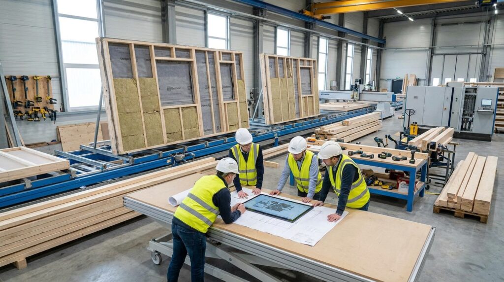 Panneaux ossature bois préfabriqués en atelier pour un chantier de logement performant