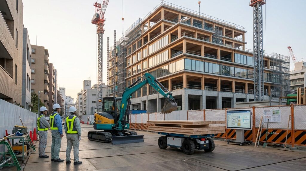 Robotique de chantier inspirée du Japon sur un grand chantier moderne