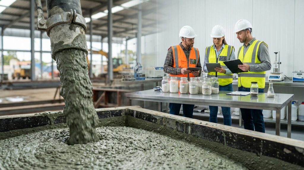 Béton bas carbone avec formulation au calcaire en poudre sur chantier
