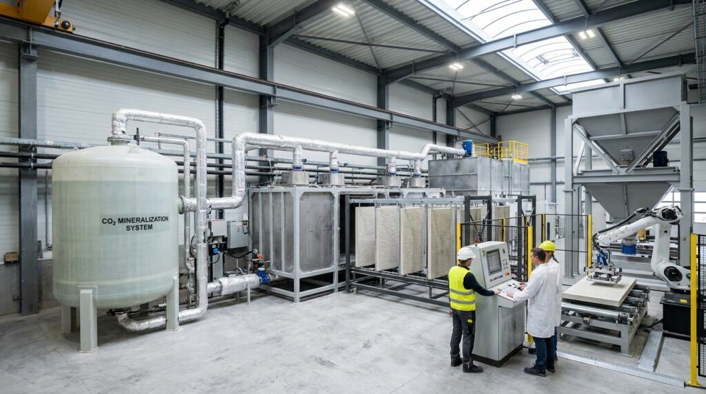 Matériau cimentaire bas carbone issu de la minéralisation du CO2 dans un environnement de préfabrication béton