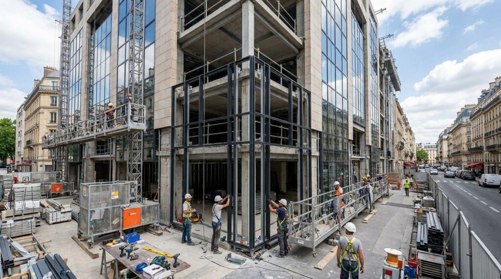 Rénovation extérieure d’une façade rideau tertiaire sans dépose complète de la structure existante