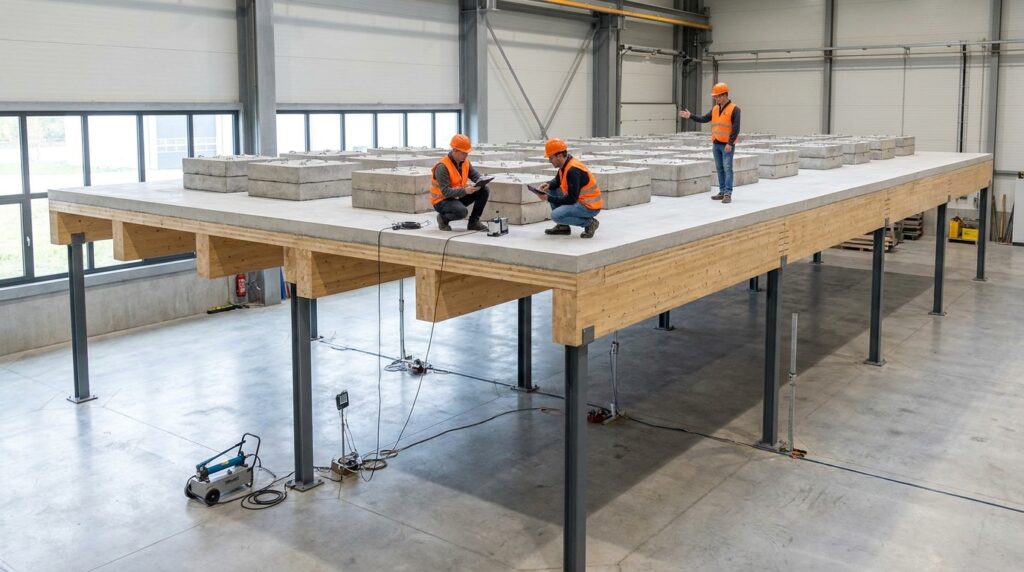 Essai de charge d'une dalle plate composite bois-béton à l'échelle réelle