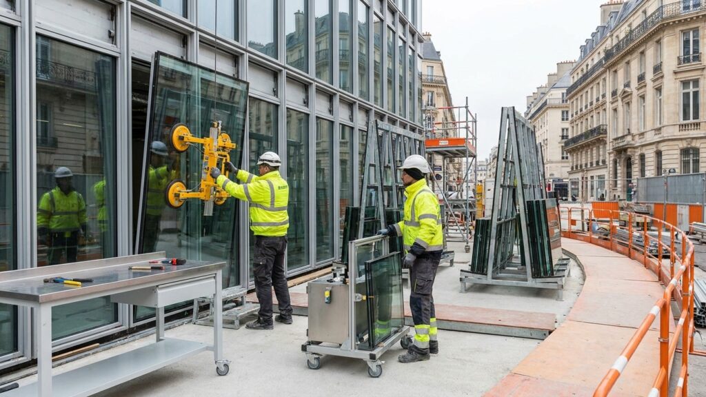 Dépose sélective de vitrages de façade sur un chantier de rénovation