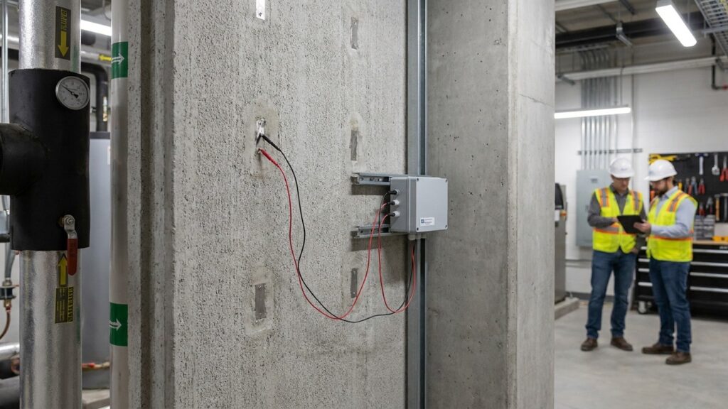 Module de béton thermoélectrique instrumenté sur une paroi technique chaude
